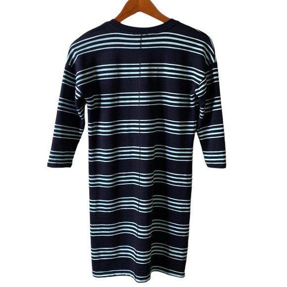Talbots T by Talbots V-Neck Cotton Modal Stripe Dress Indigo/Gulf Stream Terry - Picture 7 of 16